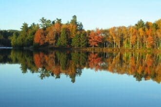 Autumn colors reflected in Bayfield, Ontario lake