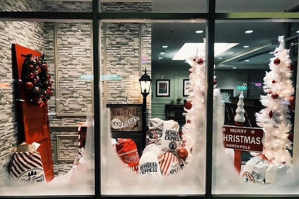 Festive Christmas market window display in Ottawa