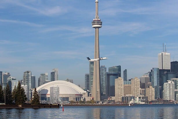 Toronto skyline with CN Tower and waterfront, Canada.
