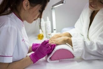 Manicure service at a professional nail salon.